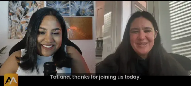 A screenshot from a video interview between Tatiana Becker and Kiurtika Munusamy.